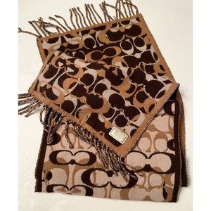 Coach NEW Brown Logo Scarf Wool/Cashmere Fringe NWOT
